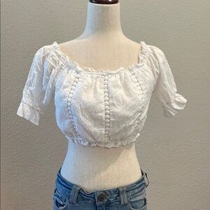 Elegant White Puff Sleeve cropped Blouse Sz Med
